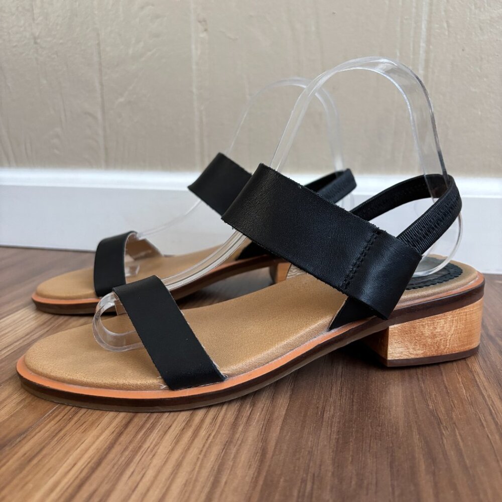 Anthropologie Leather Essential Black Latigo Halo Block Heel Sandals - Picture 4 of 10